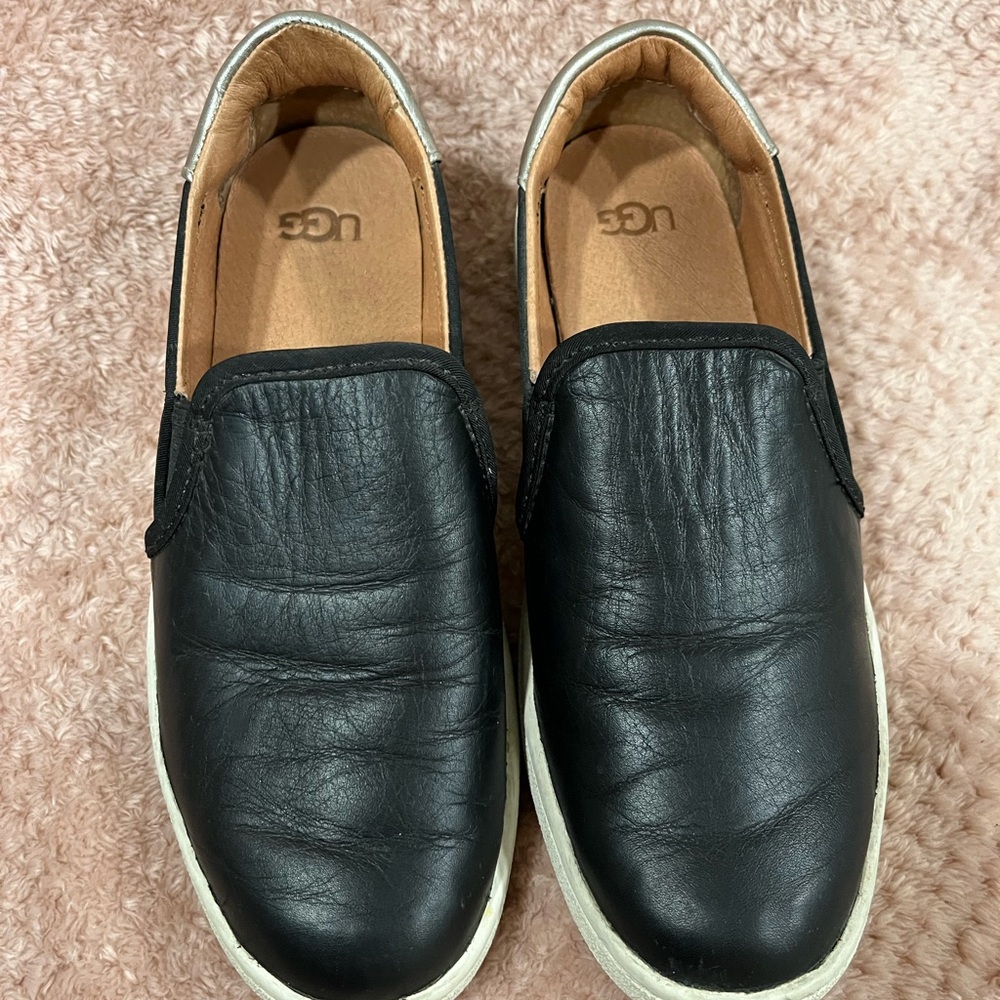UGG women’s Black Leather Slip-On Shoes